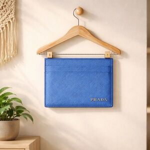 PRADA Blue Azzurro Saffiano Leather card holder 2M1149